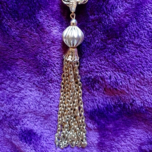 Vintage Boho Gold Chain Tassel Necklace Unmarked 70's Jewelry - Picture 3 of 6